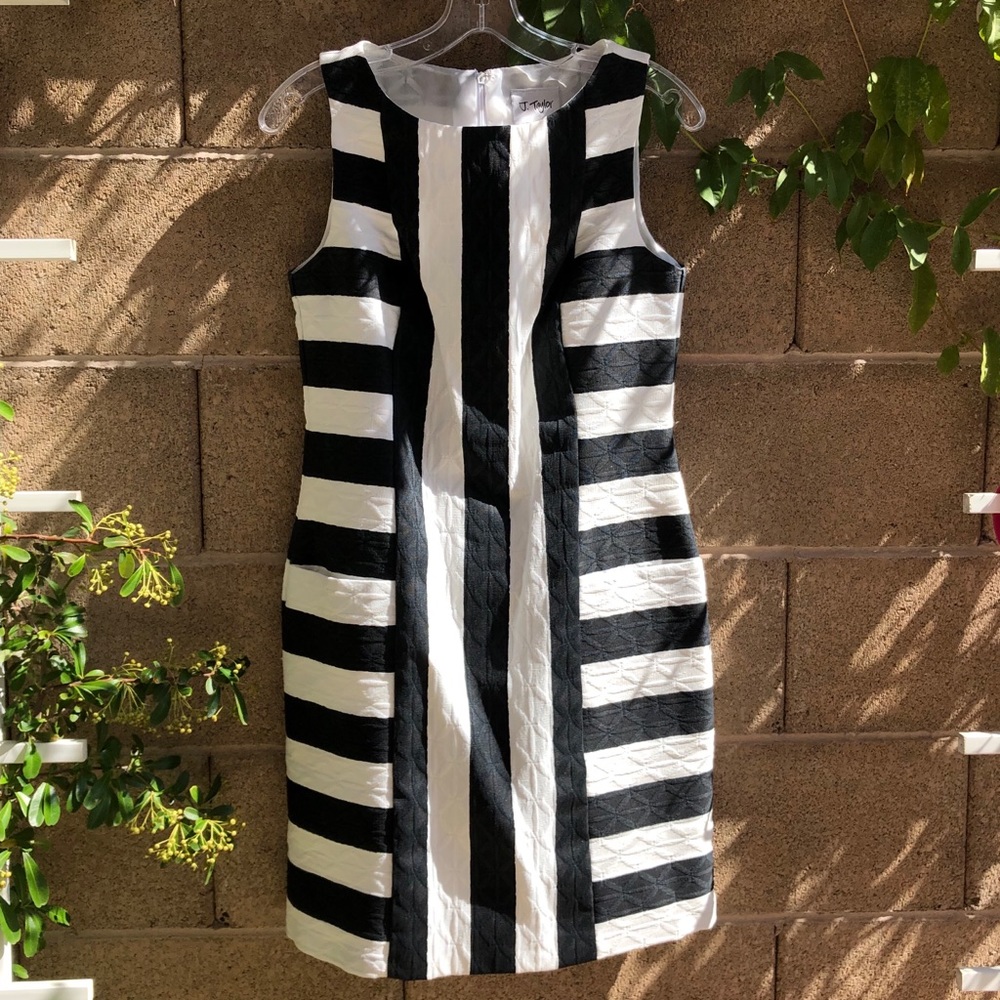 J. Taylor Striped Jacquard Pocket Sheath Dress